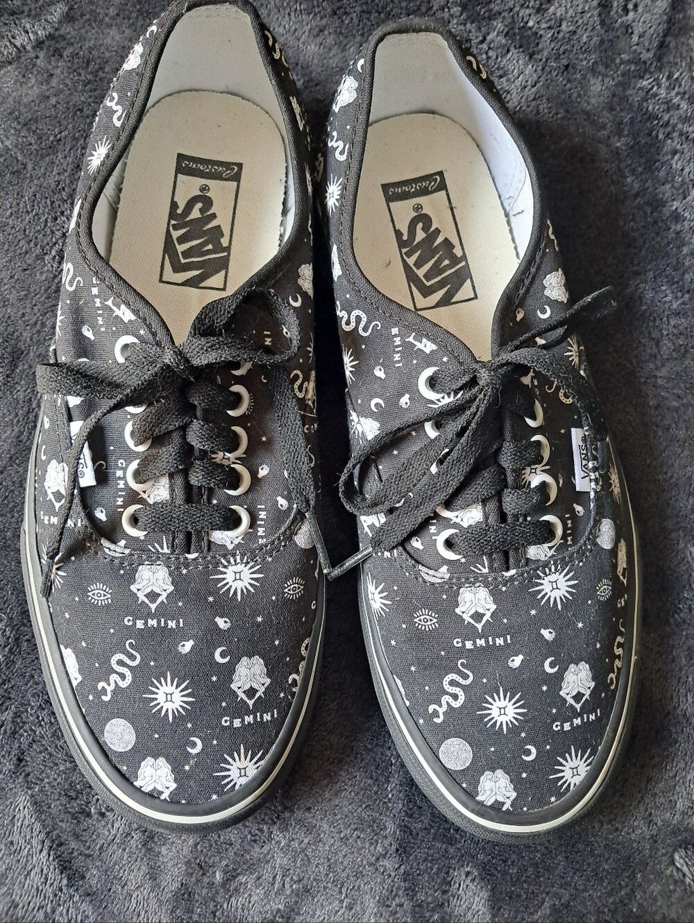 Vans Custom Black & White Astrological Zodiac Celestial Print Sneakers-Retired